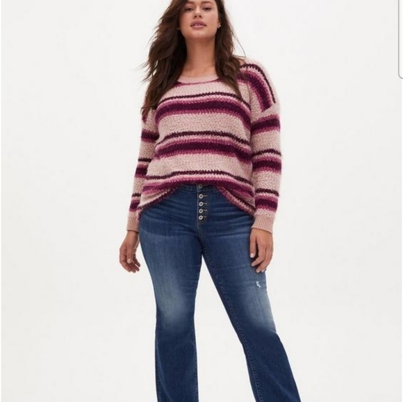 Torrid Popcorn Pullover Textured Drop Shoulder Stripe Sweater Plus Size 2 - Picture 1 of 7